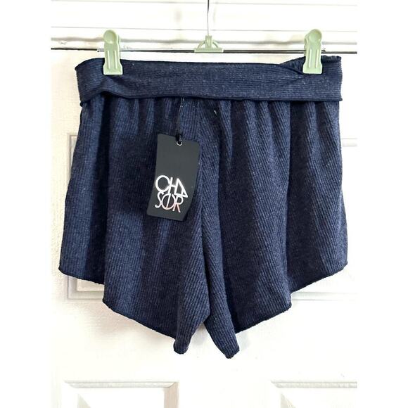 CHASER Revolve Heathered Navy Blue Tie-Waist Ribbed Shorts - Sz Small - NWT - Picture 2 of 4